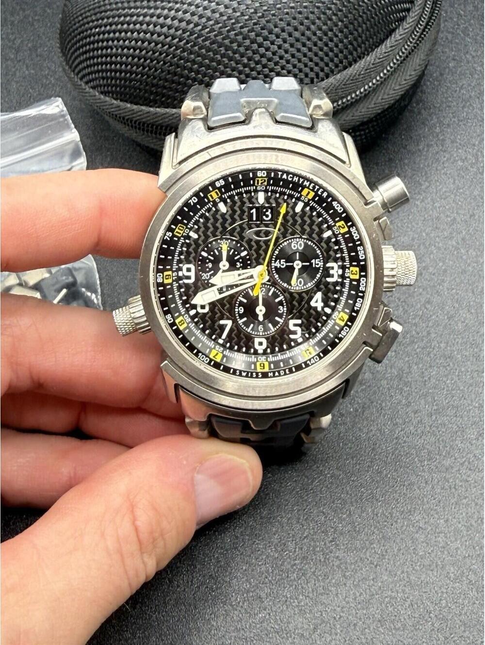 Oakley 12 Gauge Titanium Carbon Fiber W/Carbon Fiber Yellow Dial Watch